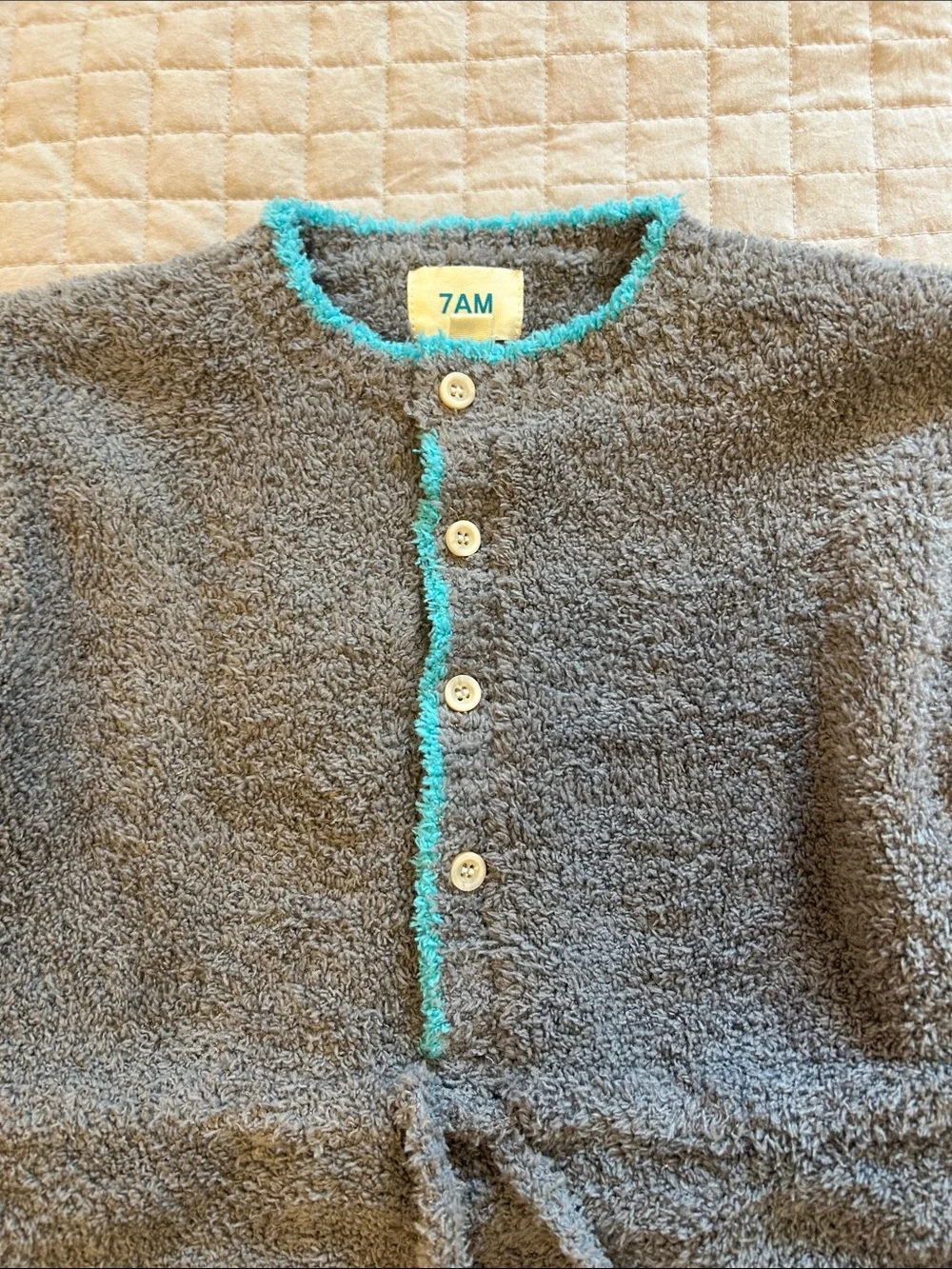 7AM Gray Fleece Kids One-Piece with Teal Trim